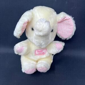 C&A Baby Club Elephant Lamb Plush Vintage 1974 Pink Stripe Cream Lovey 8"